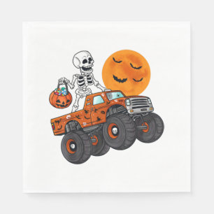 Halloween Skeleton Riding Monster Truck Napkin