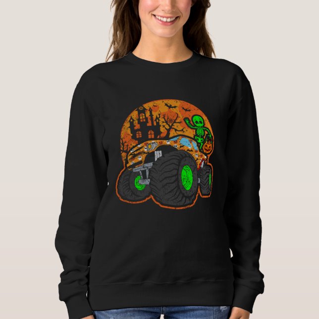 Halloween Skeleton Riding Monster Truck Sweatshirt (Front)