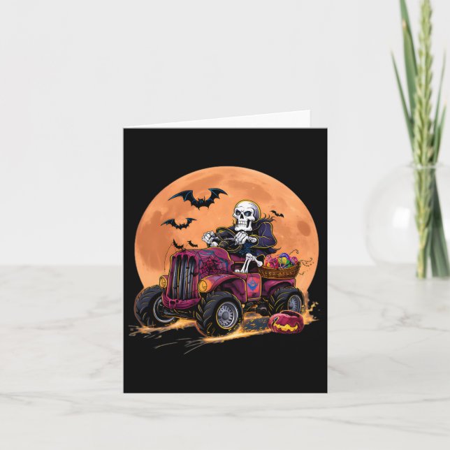 Halloween Skeleton Riding Monster Truck Toddler Bo Card (Front)
