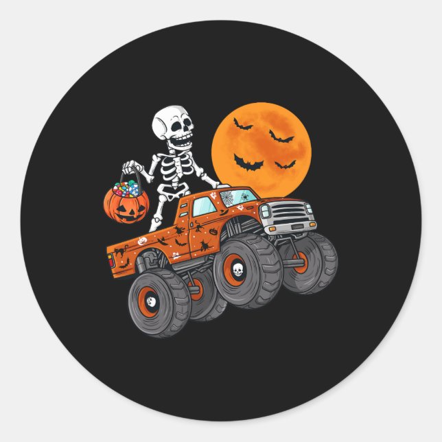 Halloween Skeleton Riding Monster Truck Toddler Bo Classic Round Sticker (Front)