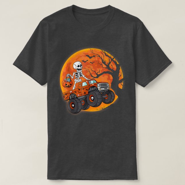 Halloween Skeleton Riding Monster Truck Toddler Bo T-Shirt (Design Front)
