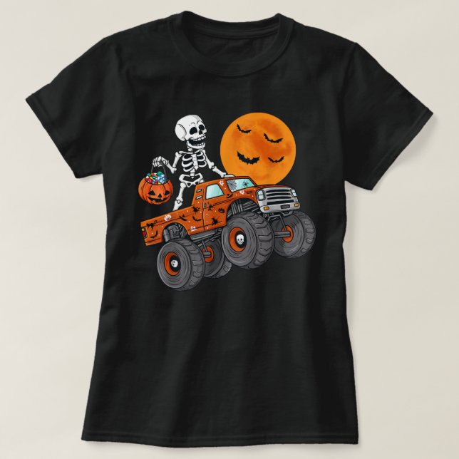 Halloween Skeleton Riding Monster Truck Toddler Bo T-Shirt (Design Front)