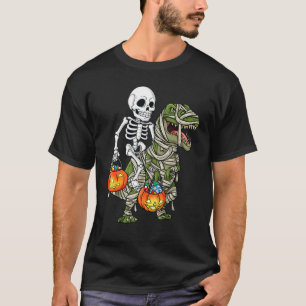 Halloween Skeleton Riding Mummy Dinosaur Rex Pump T-Shirt