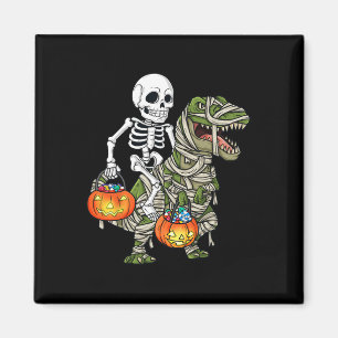 Halloween Skeleton Riding Mummy Dinosaur T Rex Fun Magnet