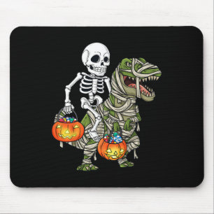 Halloween Skeleton Riding Mummy Dinosaur T Rex Fun Mouse Pad