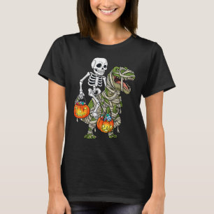 Halloween Skeleton Riding Mummy Dinosaur T Rex Fun T-Shirt