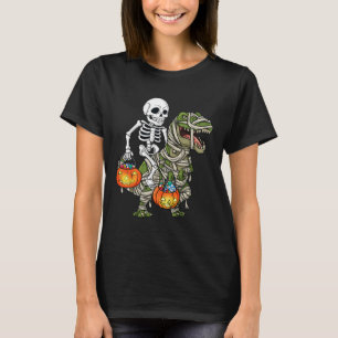 Halloween Skeleton Riding Mummy Dinosaur T Rex Fun T-Shirt