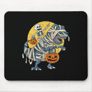 Halloween Skeleton Riding Mummy Dinosaur T rex Pum Mouse Pad