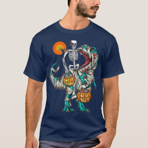 Halloween Skeleton Riding Mummy Dinosaur T Rex Pum T-Shirt