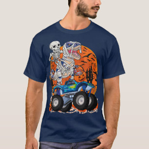 Halloween Skeleton Riding Mummy Dinosaur T rex Pum T-Shirt