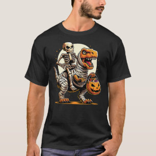 Halloween Skeleton Riding Mummy Dinosaur T-Shirt