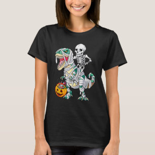 Halloween Skeleton Riding Mummy Rex Dinosaur Kids  T-Shirt