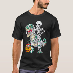 Halloween Skeleton Riding Mummy Rex Dinosaur Kids  T-Shirt
