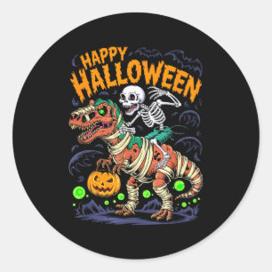 Halloween Skeleton Riding Mummy T Rex Dinosaur Sca Classic Round Sticker