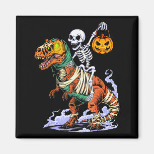 Halloween Skeleton Riding Mummy T Rex Dinosaur Sca Magnet