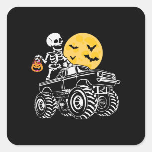 Halloween Skeleton Riding Truck Birthday Square Sticker