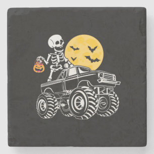 Halloween Skeleton Riding Truck Birthday Stone Coaster