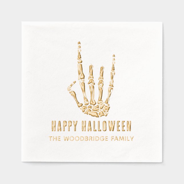 Halloween Skeleton Rock Hand Modern Custom Foil Napkins (Front)
