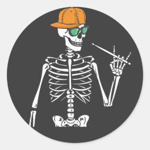 Halloween Skeleton Rock Hand Playing Drums Classic Round Sticker