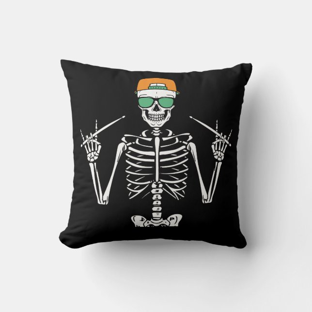 Halloween Skeleton Rock Hand Playing Drums Cushion (Front)
