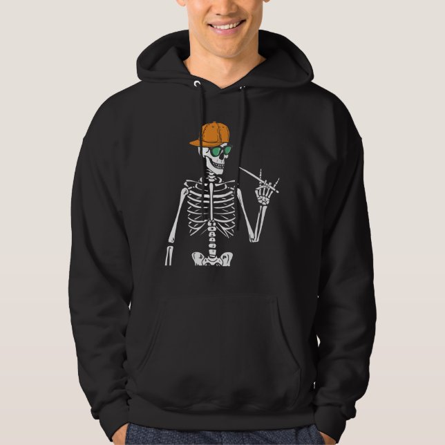 Halloween Skeleton Rock Hand Playing Drums Men Hoodie (Front)
