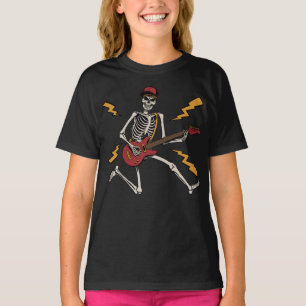 Halloween Skeleton Rock Hand Playing Guitar Girl T-Shirt