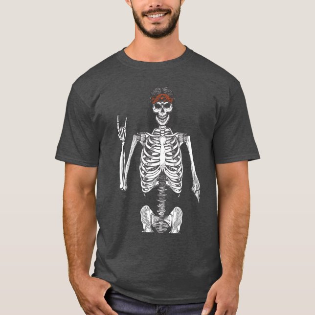 Halloween Skeleton Rock Music Lover friends T-Shirt (Front)