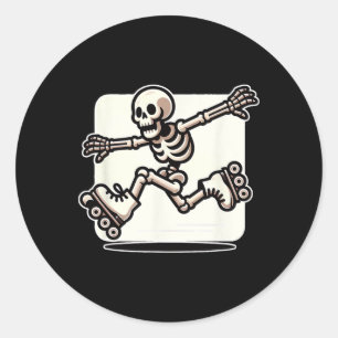 Halloween Skeleton Roller Skating Skater Classic Round Sticker