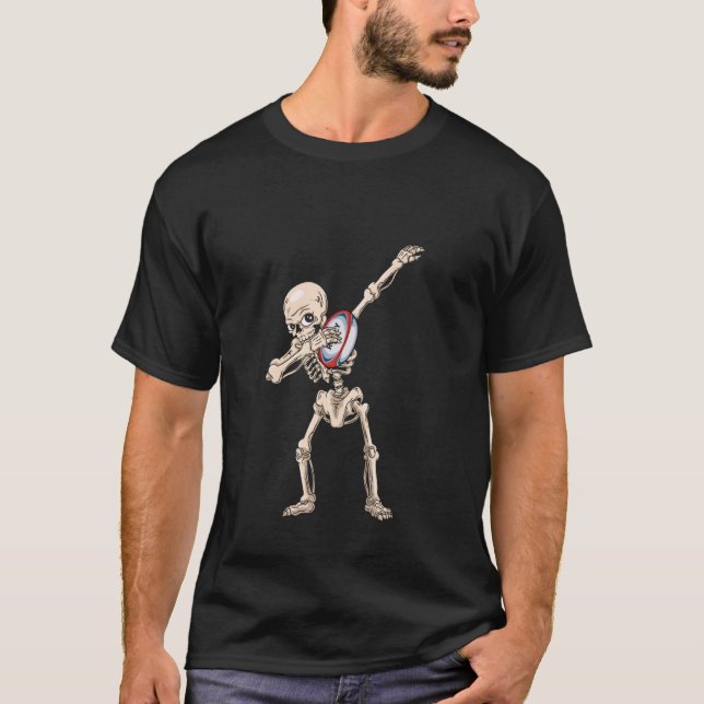 Halloween Skeleton Rugby Dabbing Funny T-Shirt (Front)