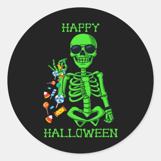 Halloween Skeleton Salting Candy Fun 1 Classic Round Sticker (Front)