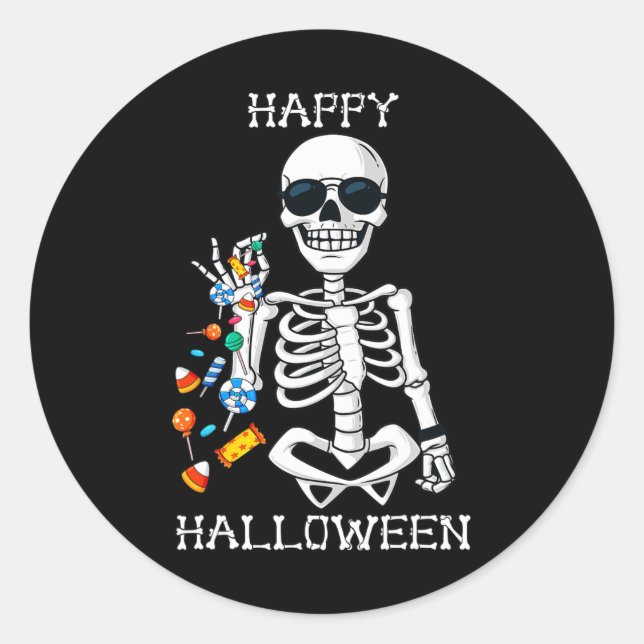 Halloween Skeleton Salting Candy Fun  Classic Round Sticker (Front)
