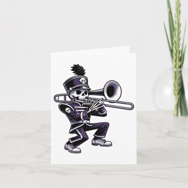 Halloween Skeleton School Marching Band Trombone P Card (Front)