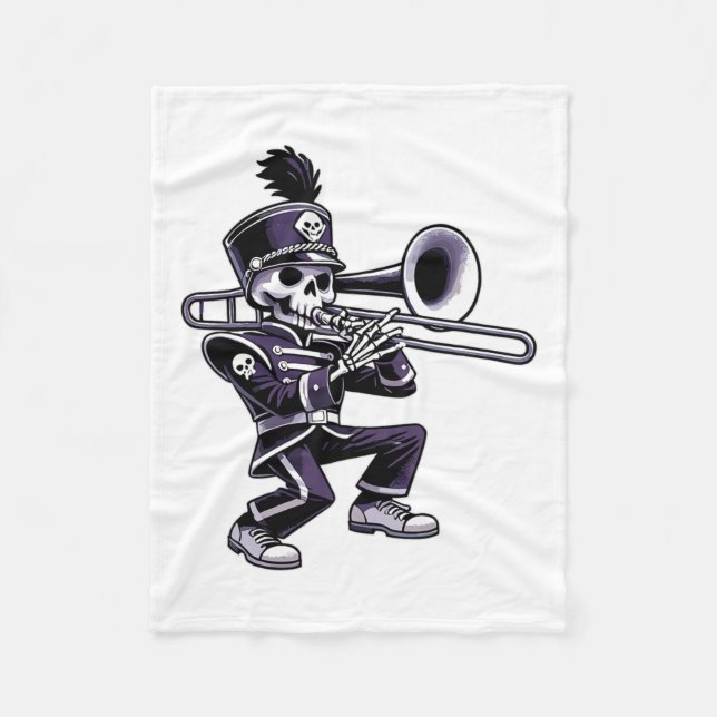 Halloween Skeleton School Marching Band Trombone P Fleece Blanket (Front)