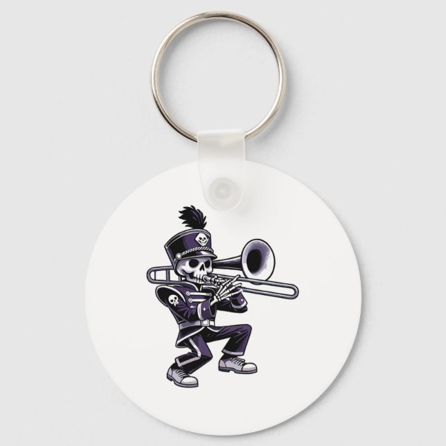 Halloween Skeleton School Marching Band Trombone P Key Ring (Front)