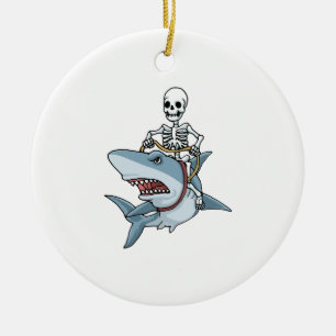 Halloween Skeleton Shark Funny Halloween Gift Ceramic Ornament
