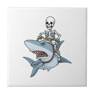 Halloween Skeleton Shark Funny Halloween Gift Ceramic Tile
