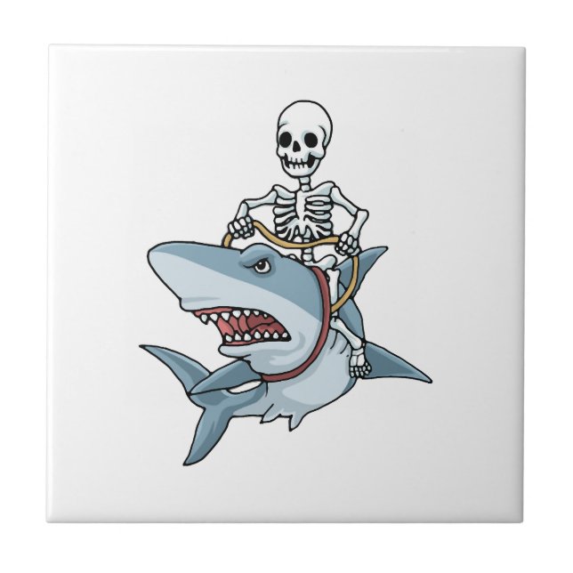 Halloween Skeleton Shark Funny Halloween Gift Ceramic Tile (Front)