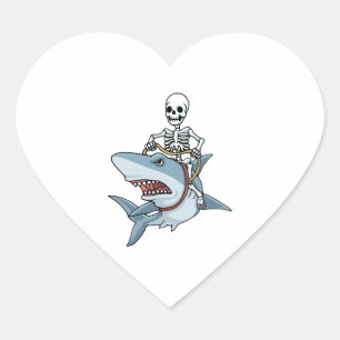Halloween Skeleton Shark Funny Halloween Gift Heart Sticker