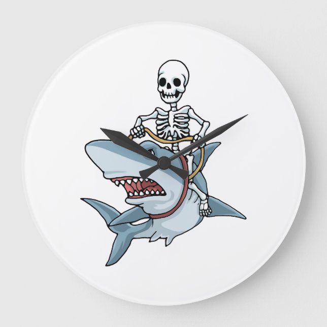Halloween Skeleton Shark Funny Halloween Gift Large Clock (Front)