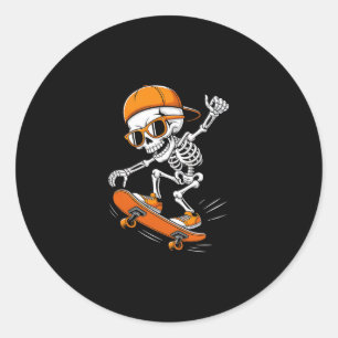 Halloween Skeleton Skateboard Funny Skateboarding  Classic Round Sticker