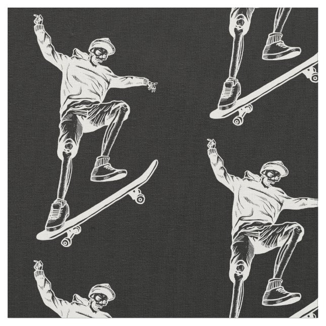halloween skeleton skateboard  white fabric (Close Up)
