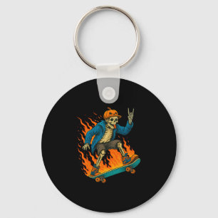 Halloween Skeleton Skateboarding Pumpkin Flame Spo Key Ring