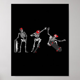 Halloween Skeleton Skater Shirt Kids Boys Men Skat Poster