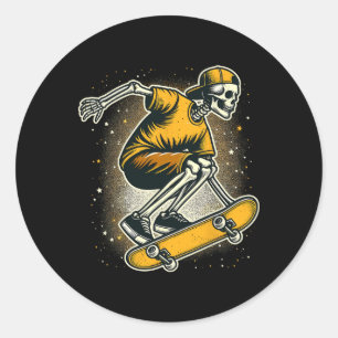 Halloween Skeleton Skater Skateboard Classic Round Sticker
