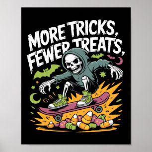 Halloween Skeleton Skater Tricks Skull Skateboard  Poster
