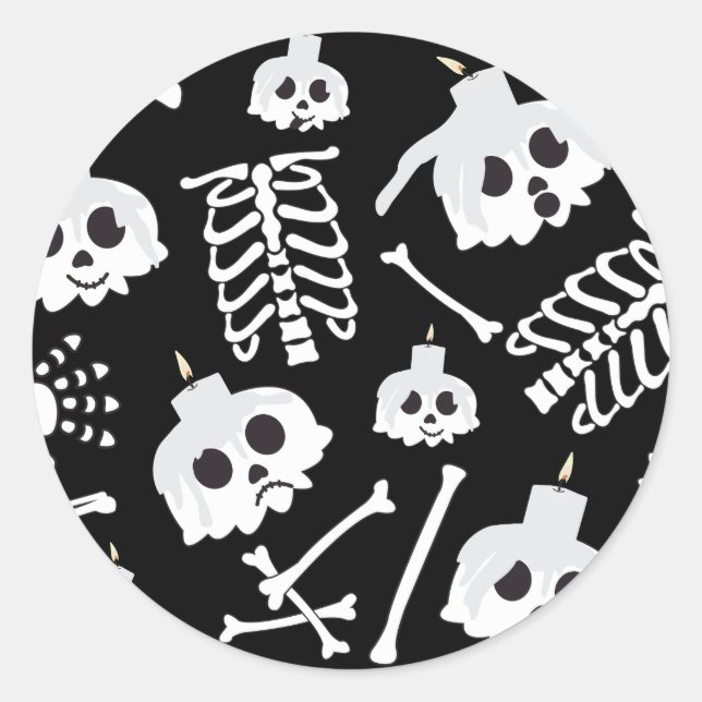 Halloween Skeleton Skull Bones Pattern Classic Round Sticker (Front)