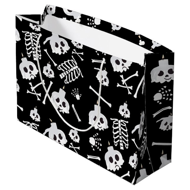 Halloween Skeleton Skull Bones Pattern Large Gift Bag (Back Angled)