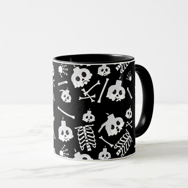 Halloween Skeleton Skull Bones Pattern Mug (Front Right)