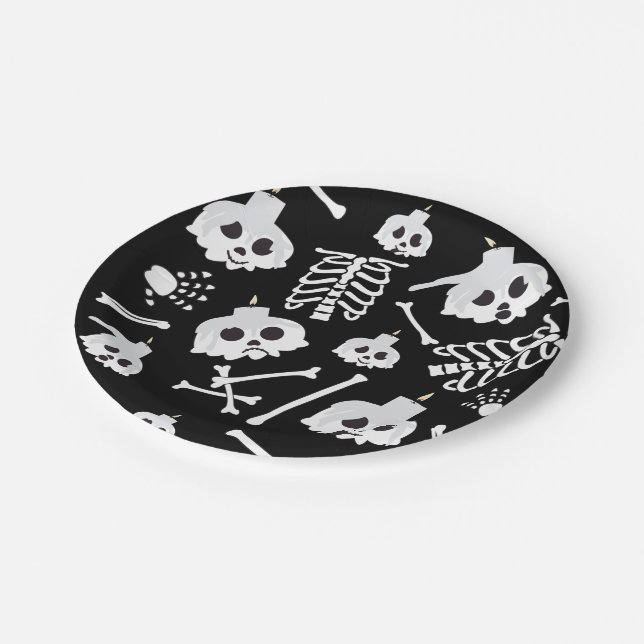 Halloween Skeleton Skull Bones Pattern Paper Plate (Angled)