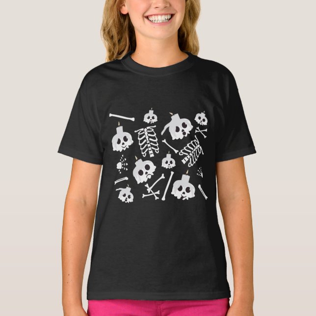 Halloween Skeleton Skull Bones Pattern T-Shirt (Front)